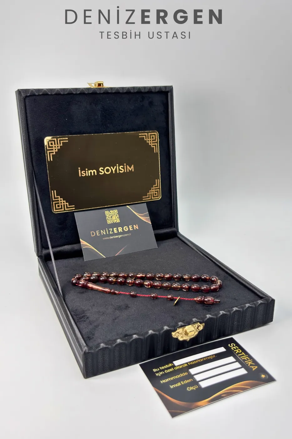 Kişiye Özel Premium Kutulu Sertifikalı Ad Soyad Katalin Sıkma Kehribar İmzalı Sistem Püsküllü Tesbih