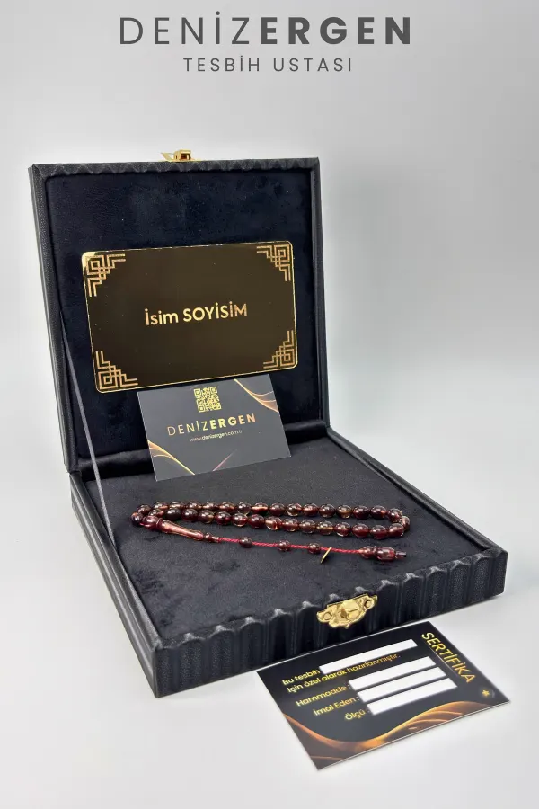 Kişiye Özel Premium Kutulu Sertifikalı Ad Soyad Katalin Sıkma Kehribar İmzalı Sistem Püsküllü Tesbih