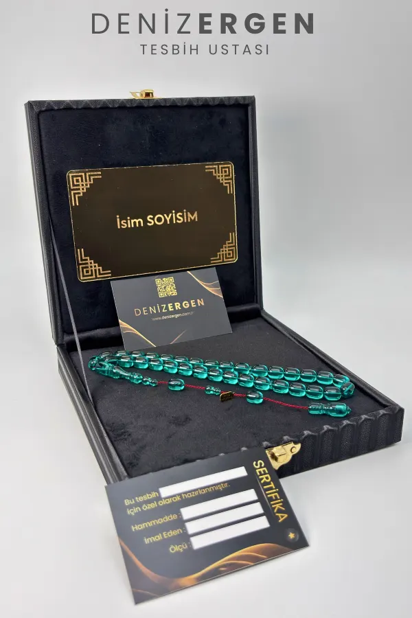 Kişiye Özel Premium Kutulu Sertifikalı Ad Soyad Ateş Kehribarı Bakalit Sistem Püsküllü Tesbih