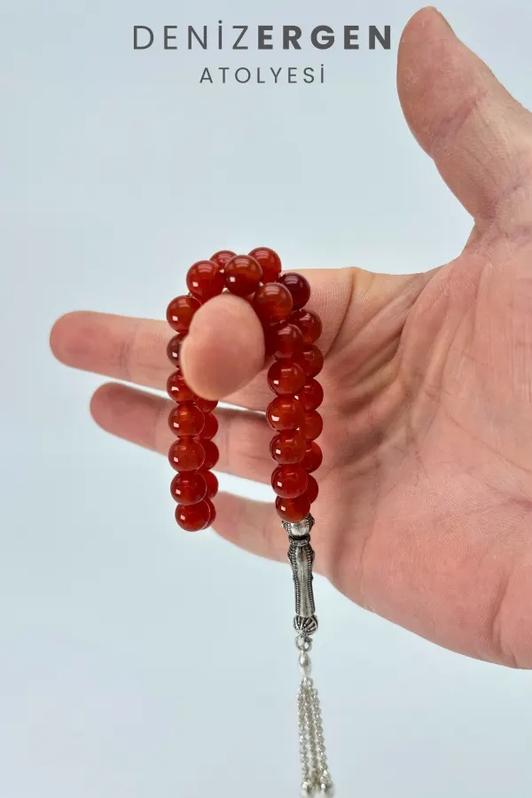 Orjinal Sertifikalı Akik Taşı 8mm Kırmızı Bilek Boy Küre Kesim Tesbih
