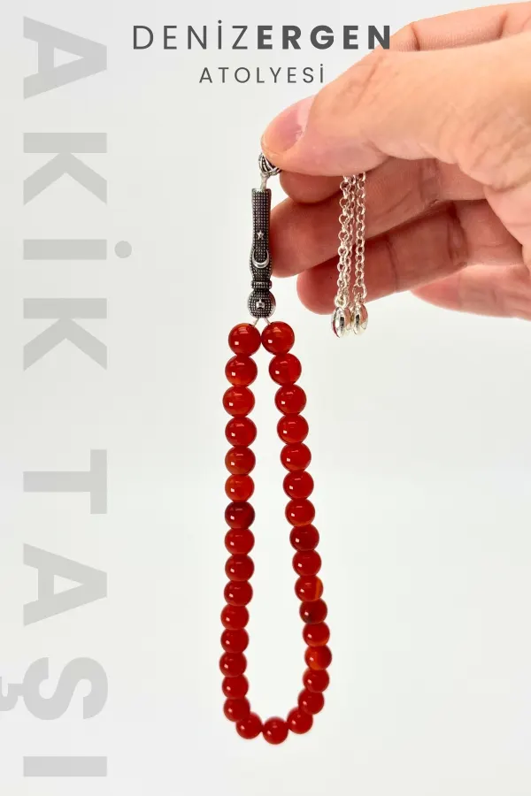 Orjinal Sertifikalı Akik Taşı 8mm Kırmızı Bilek Boy Küre Kesim Tesbih
