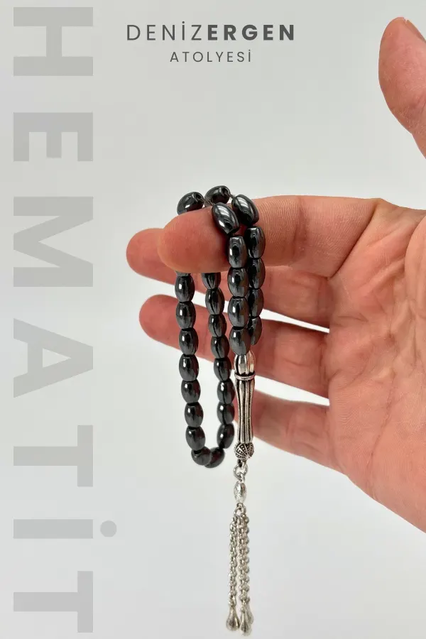 Orjinal Sertifikalı Bilek Boy Hematit Taşı 6 x 9 Arpa Kesim Tesbih