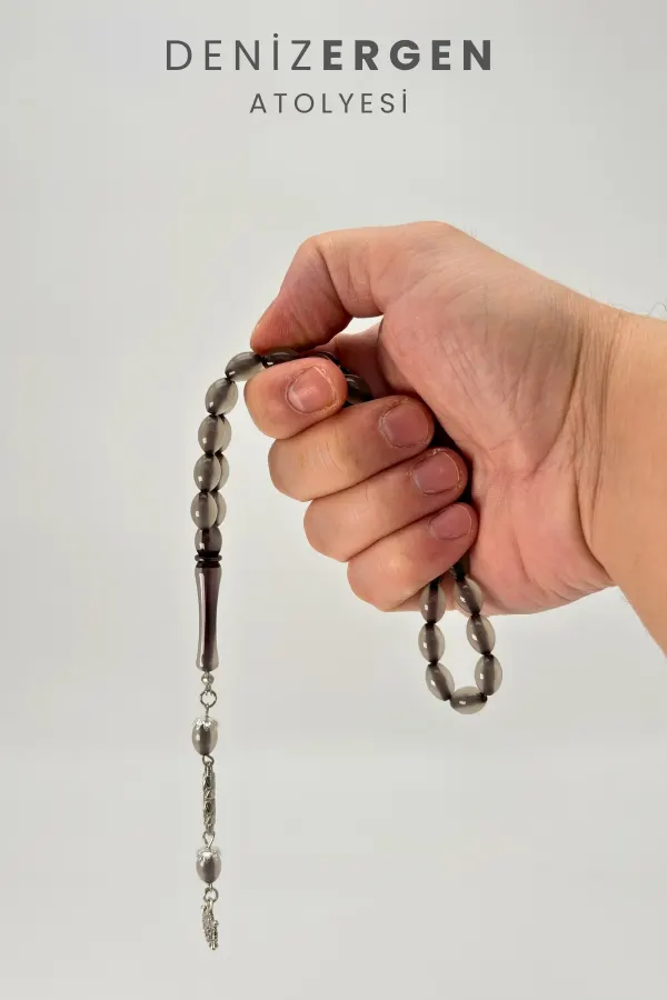 Kedi Gözü Fosforlu Karanlıkta Parlayan 33lü El Boy Küre 7 x 11 mm Arpa Kesim Tesbih