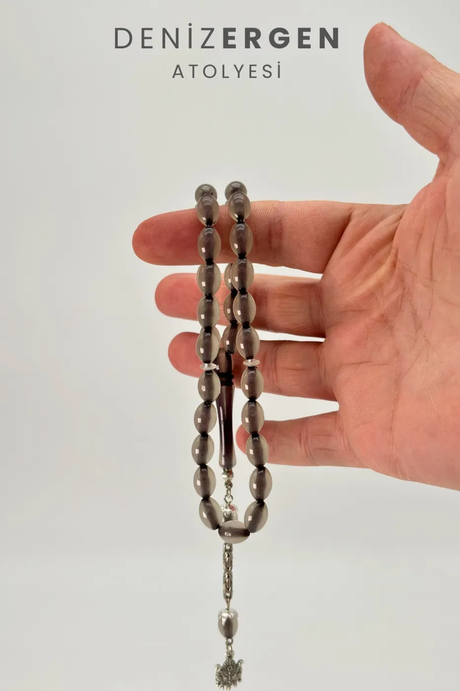 Kedi Gözü Fosforlu Karanlıkta Parlayan 33lü El Boy Küre 7 x 11 mm Arpa Kesim Tesbih
