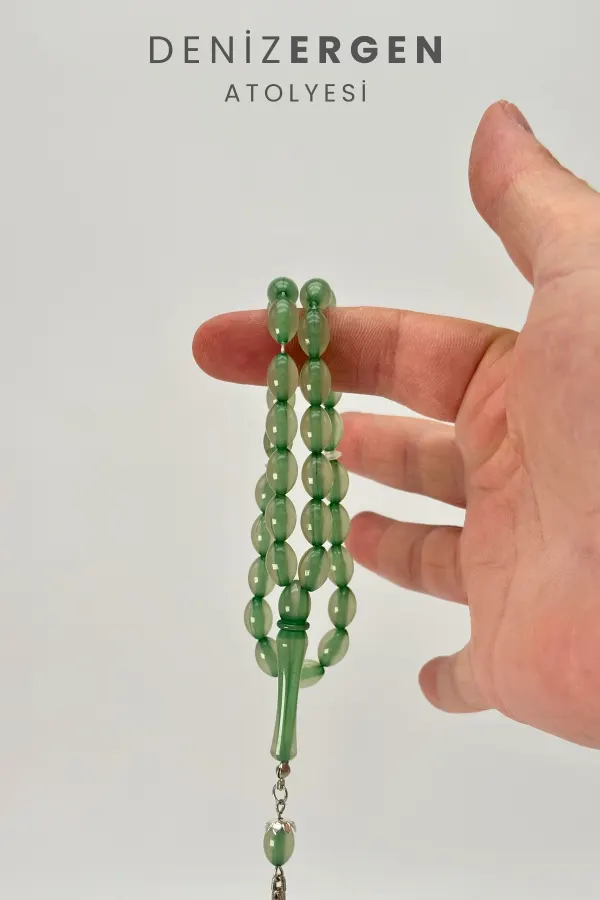 Kedi Gözü Fosforlu Karanlıkta Parlayan 33lü El Boy Küre 7 x 11 mm Arpa Kesim Tesbih