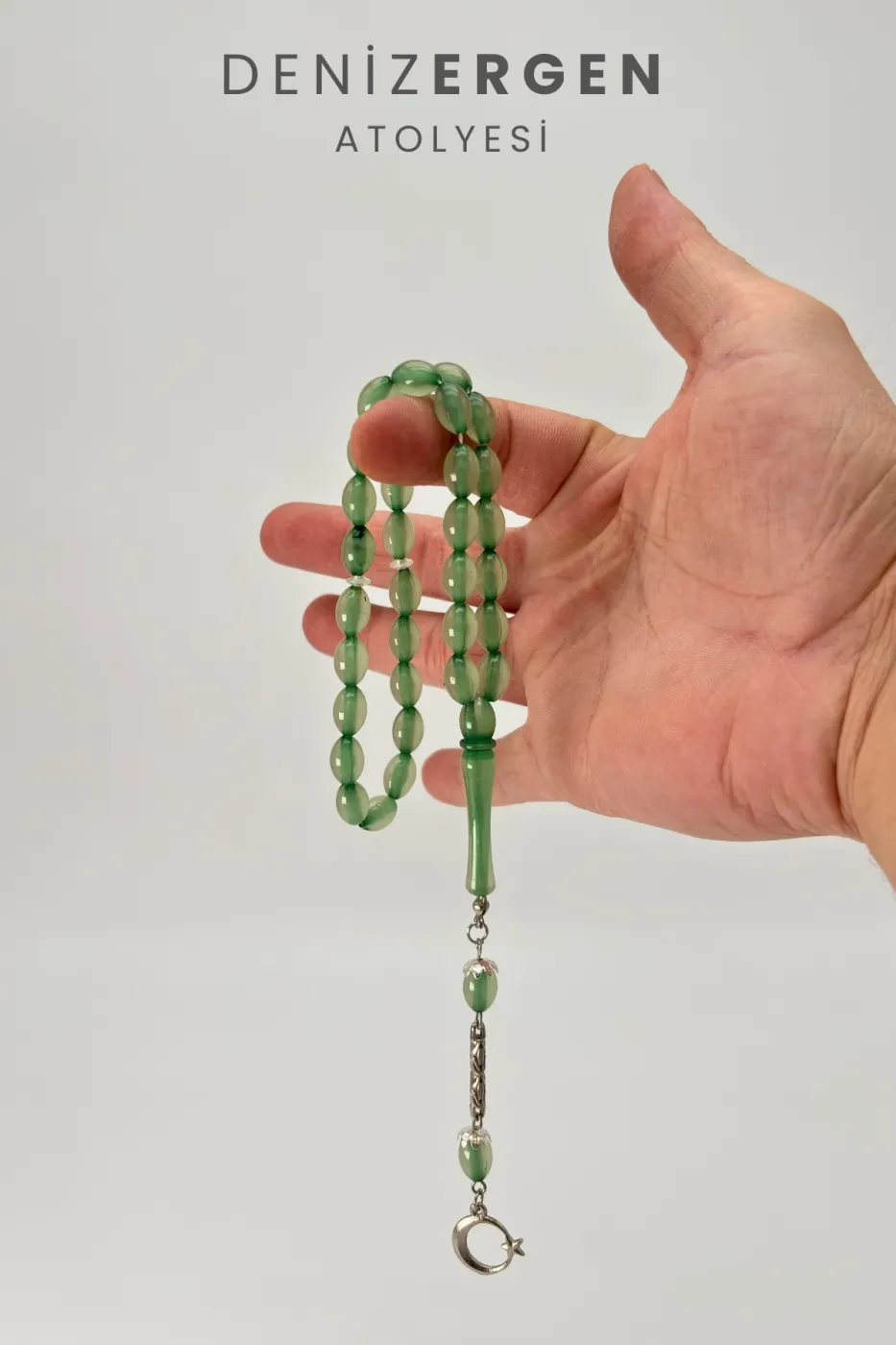 Kedi Gözü Fosforlu Karanlıkta Parlayan 33lü El Boy Küre 7 x 11 mm Arpa Kesim Tesbih