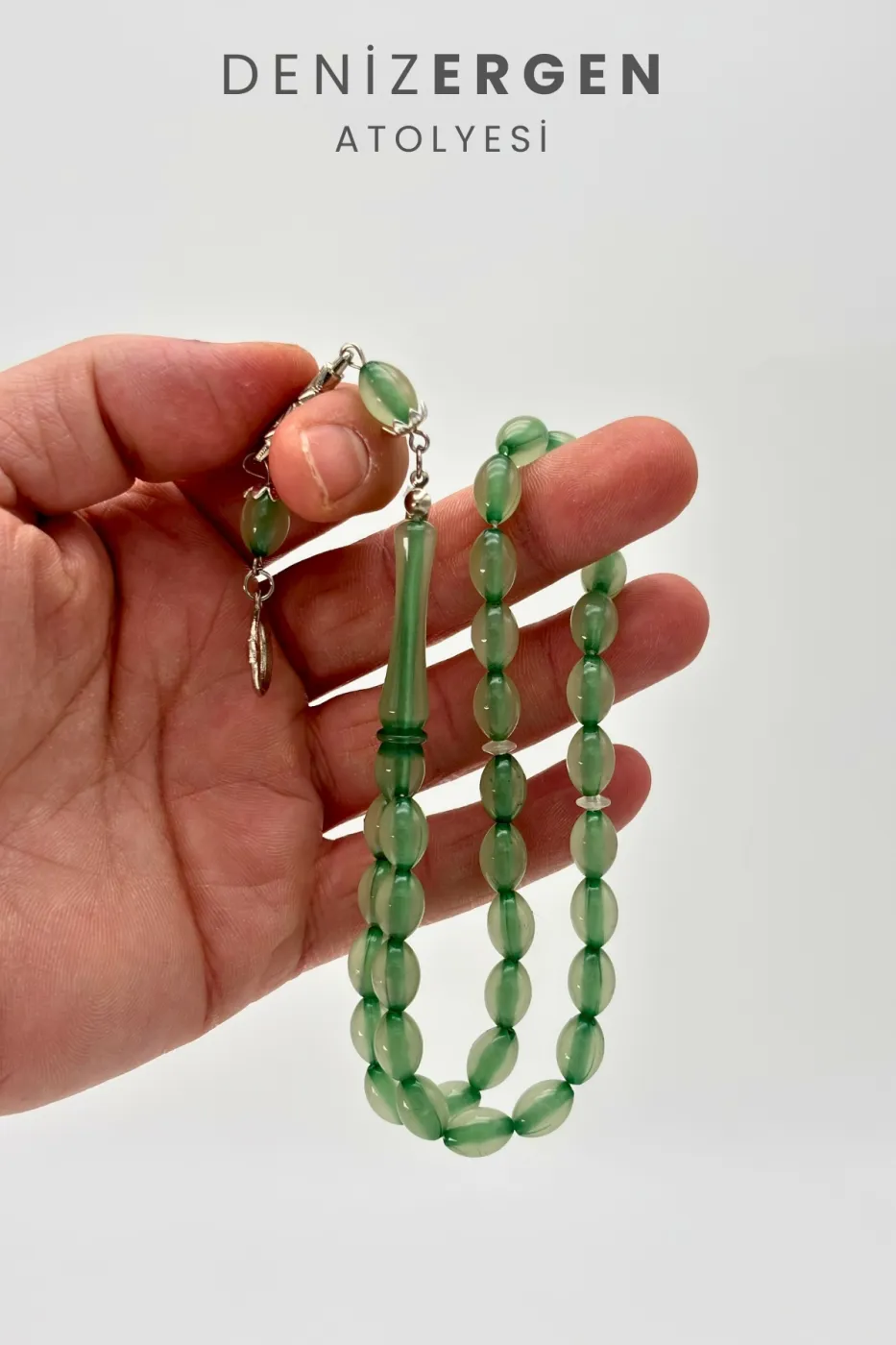 Kedi Gözü Fosforlu Karanlıkta Parlayan 33lü El Boy Küre 7 x 11 mm Arpa Kesim Tesbih