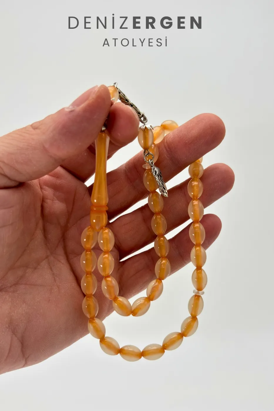 Kedi Gözü Fosforlu Karanlıkta Parlayan 33lü El Boy Küre 7 x 11 mm Arpa Kesim Tesbih