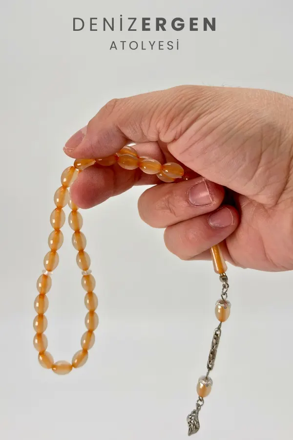 Kedi Gözü Fosforlu Karanlıkta Parlayan 33lü El Boy Küre 7 x 11 mm Arpa Kesim Tesbih