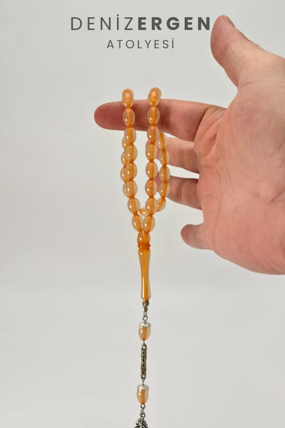 Kedi Gözü Fosforlu Karanlıkta Parlayan 33lü El Boy Küre 7 x 11 mm Arpa Kesim Tesbih