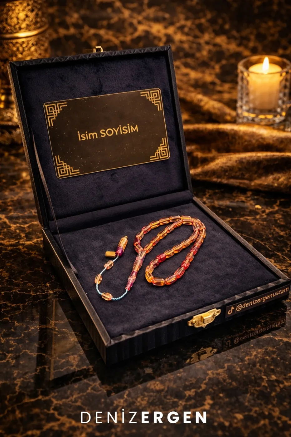 Premium İmzalı Kişiye Özel Ad Soyad Kutulu Sistem Takım Sıkma Bakalit Kapsül Hediyelik Hare Tesbih