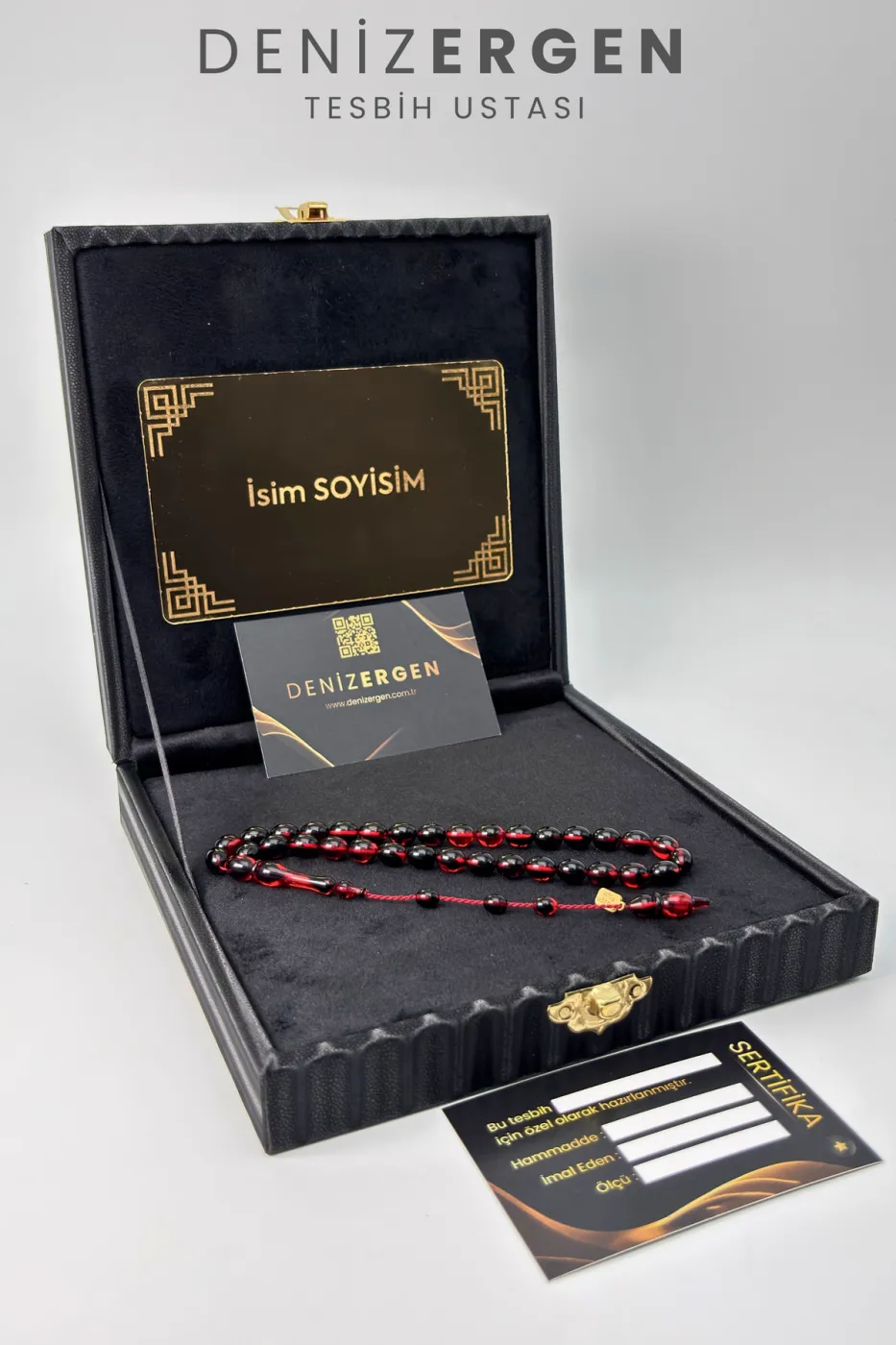 Kişiye Özel Premium Kutulu Sertifikalı Ad Soyad Katalin Sıkma Kehribar İmzalı Sistem Püsküllü Tesbih