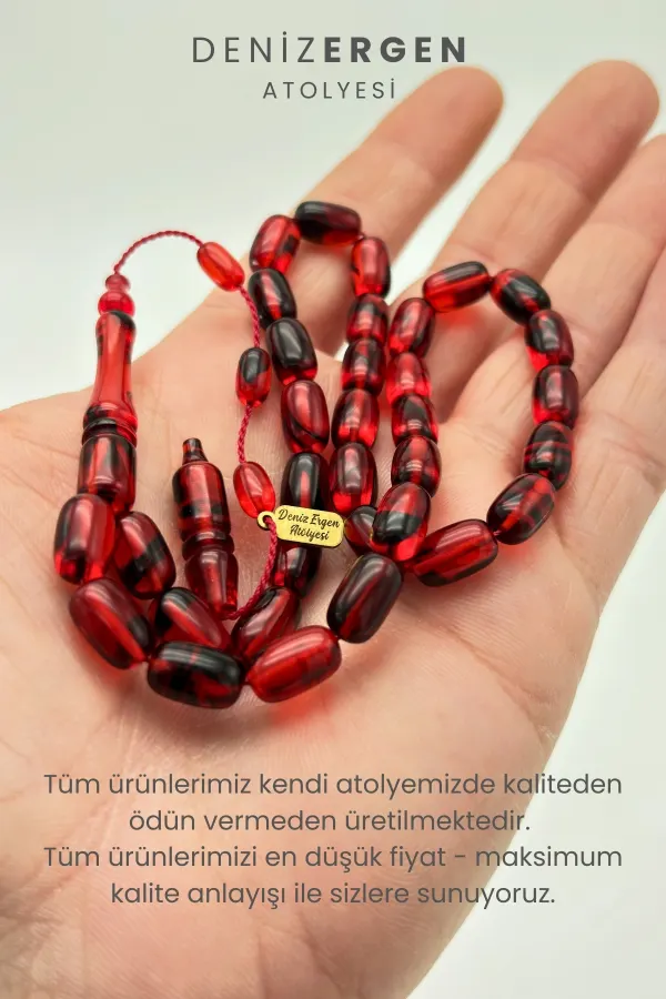 İmzalı Sıkma Kapsül Kesim Tesbih Bakalit Sistem Takımlı Erkek Hediyelik Hareli Tespih