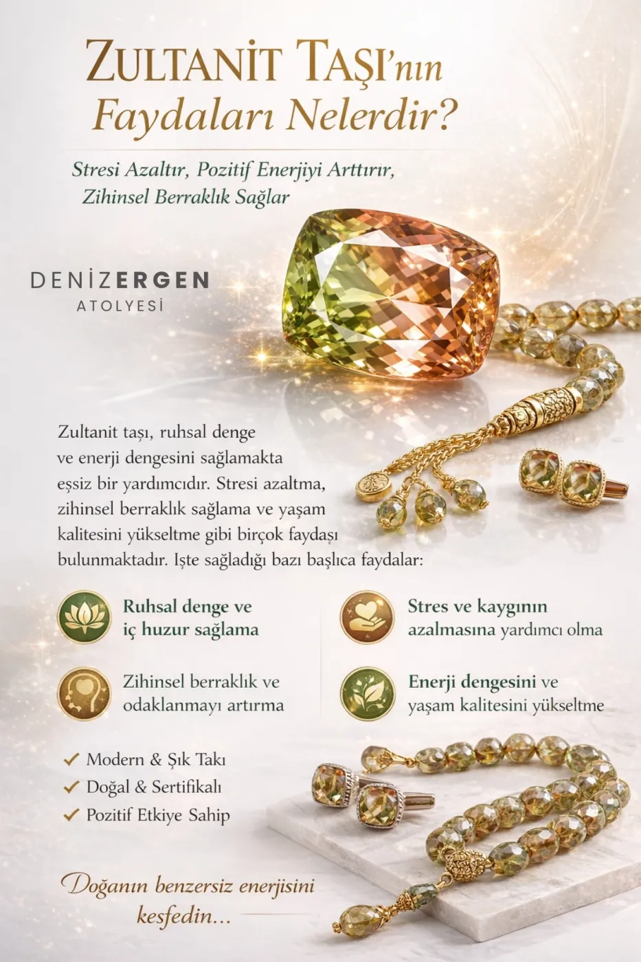 Zultanit Tesbih Renk Değiştiren 33lü 8 x 12 Sultan Taşı Sultanit Tespih Diaspor Erkek Hediyelik