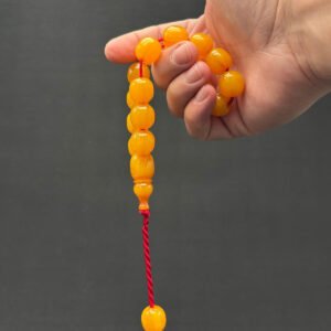 Özel Döküm Küre Kesim 15x16 Sarı Hareli Orjinal Bakalit Tespih - Görsel 4