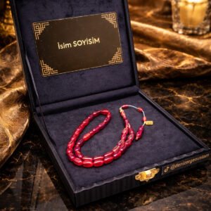 Mor Premium İmzalı Kişiye Özel Ad Soyad Kutulu Sistem Takım Sıkma Bakalit Kapsül Hediyelik Hareli Tesbih - Görsel 1