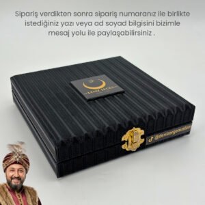 Lacivert Premium İmzalı Kişiye Özel Ad Soyad Kutulu Sistem Takım Sıkma Bakalit Kapsül Hediyelik Hareli Tesbih - Görsel 2